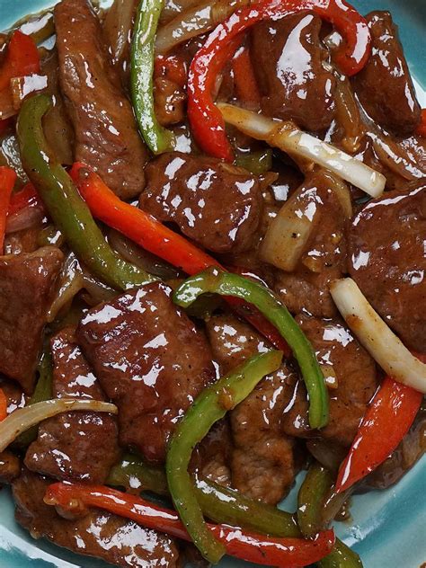 Chinese Pepper Steak Stir Fry Recipe with tender beef slices, bell peppers, onion, fresh ground ...