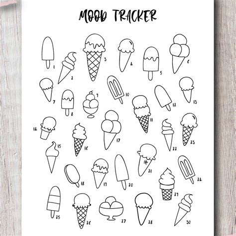 Mood Tracker Printable Bullet Journal Insert Ice Cream | Etsy Bullet ...