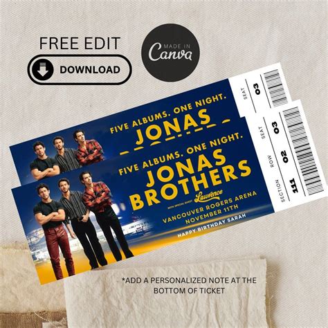 Jonas Brothers Concert Ticket, Jonas Brothers World Tour, Five Concerts ...