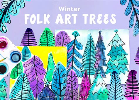 Winter Folk Art Trees | Deep Space Sparkle