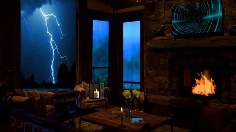 Fireplace with Heavy thunder Sound Rain Sound for sleeping - YouTube