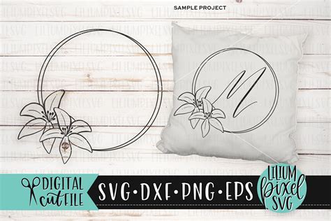 Lily Flower Arrangement Round Monogram Frame - Floral SVG By Lilium Pixel SVG | TheHungryJPEG