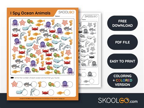 I Spy Ocean Animals - Free Worksheet - SKOOLGO