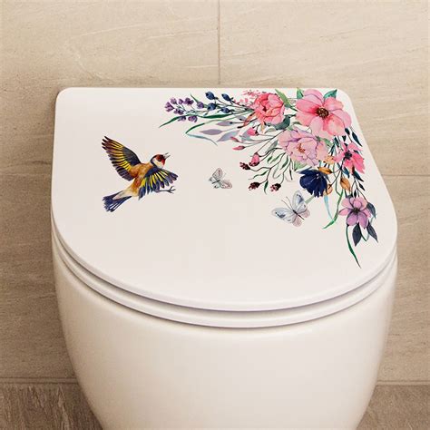 KFIWSZC Flowers And Birds Bathroom Toilet Seat Lid Cover Decals ...