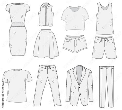 Men's and Women's Clothing set sketch. Clothes, hand-drawing, doodle ...