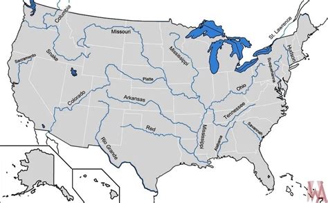 Major Rivers and lake Map of the USA 1 | WhatsAnswer | Geography map, Lake map, Usa map