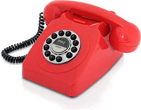 PYLE Classic Vintage Old Fashioned Retro Design Corded Landline Phone Rotary Dial Style (Red ...