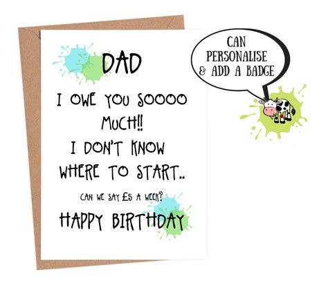 Dad Birthday Card, Funny, Humour From Son, Daughter ...