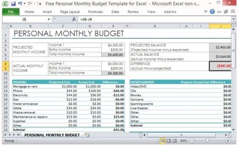 Free Personal Monthly Budget Template For Excel