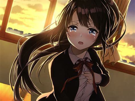 Anime Girl, Crying, Classroom, Sad Face, Brown Hair, School Uniform ...