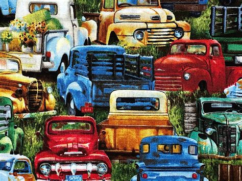 Vintage Truck Fabric Cotton Fabric Quilting Fabric | Etsy