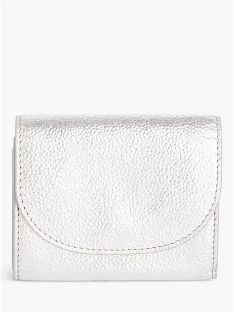 John Lewis Compact Leather Purse, Pebbled Silver