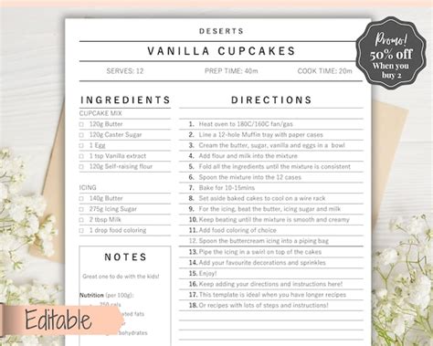 Recipe Sheet Template EDITABLE Recipe Book Template Recipe - Etsy