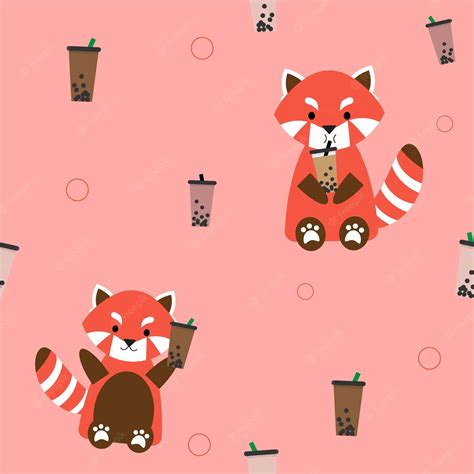 Download Red Panda And Boba Tea Pattern Wallpaper | Wallpapers.com