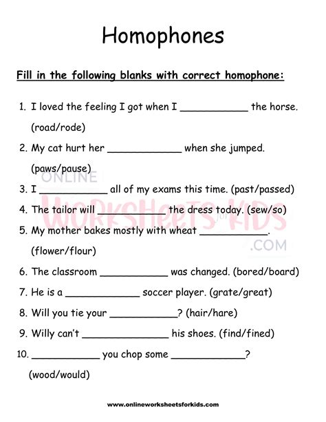 Homophone Worksheets Grade 3