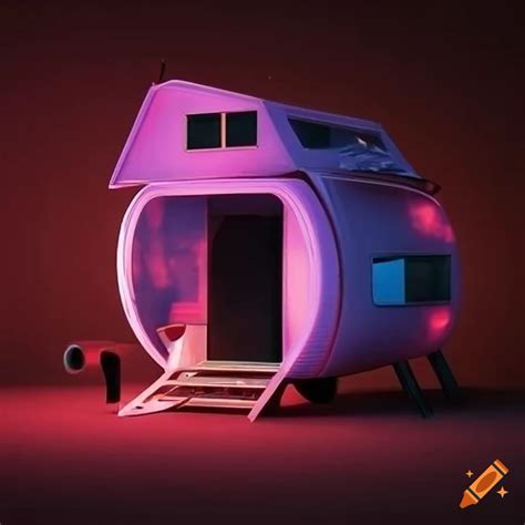 Retro futuristic modular pop up camper in scandinavian cyberpunk style on Craiyon