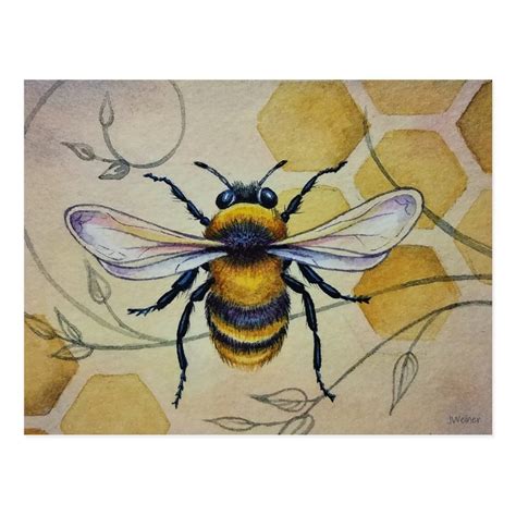 Vintage Bee No. 1 and Honeycomb Watercolor Art Postcard | Zazzle.com in 2021 | Bee painting, Bee ...