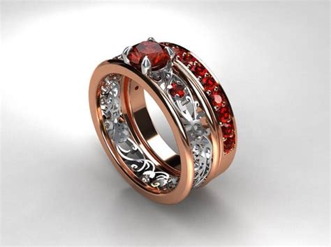 engagement ring set Red sapphire ring by TorkkeliJewellery on Etsy