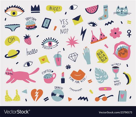 Collection with symbols for teenage girls Vector Image