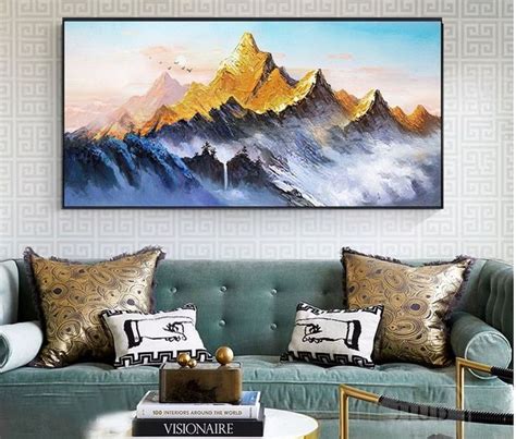 Large original oil painting Abstract art on canvas snowy mountain oil ...