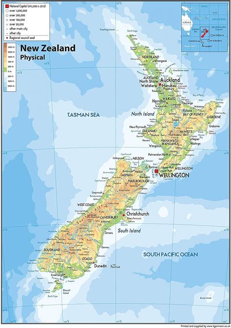 Geographical map of New Zealand: topography and physical features of ...