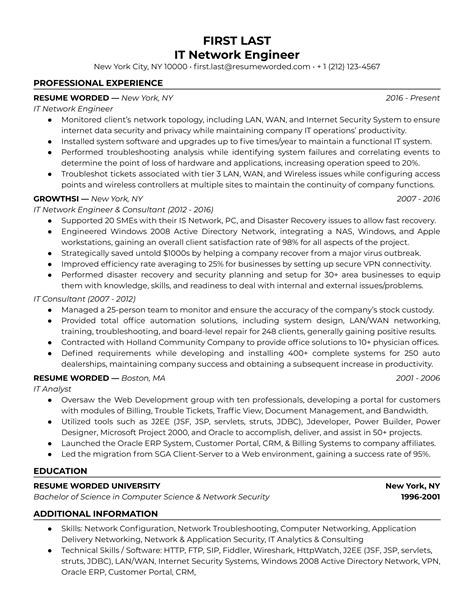 Wireless Network Engineer Resume Example for 2022 | Resume Worded