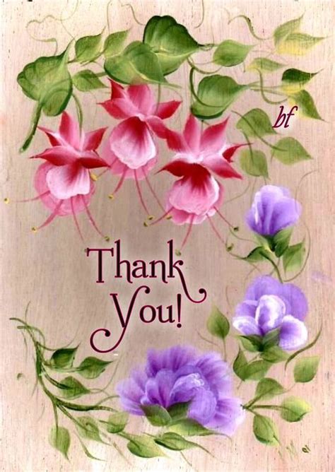 Thank You Card with Pink and Purple Flowers