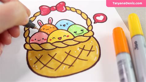 Cute Easter Basket Drawing Tutorial with VIDEO - Tatyana Deniz