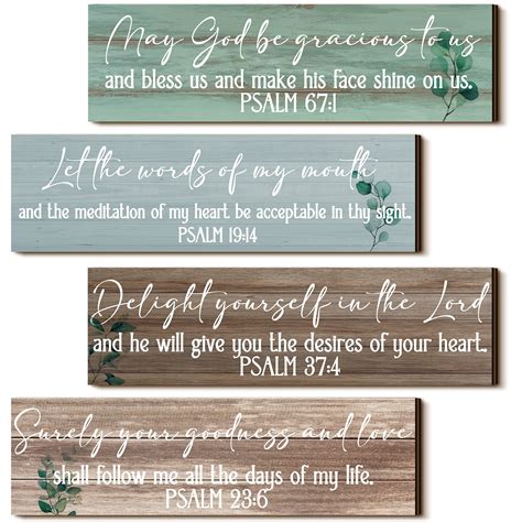 Buy Yulejo 4 Pieces Bible Verses Wall Decor Psalms Scripture Wooden ...