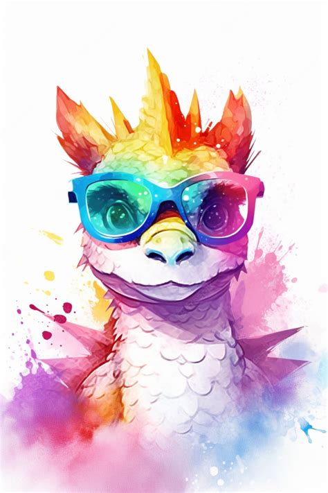 Premium AI Image | Watercolor painting of a dragon wearing sunglasses