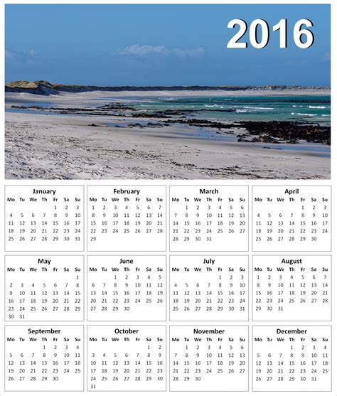 2016 Beach Calendar Free Stock Photo - Public Domain Pictures