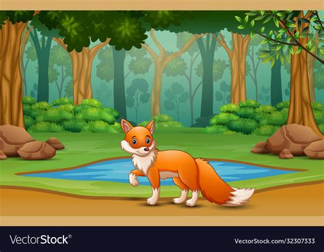 Fox cartoon living in jungle Royalty Free Vector Image