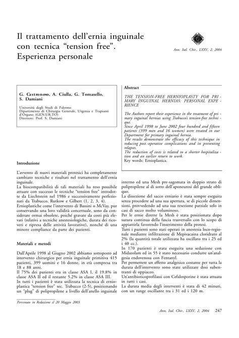 (PDF) [The tension-free hernioplasty for primary inguinal hernias: personal experience]