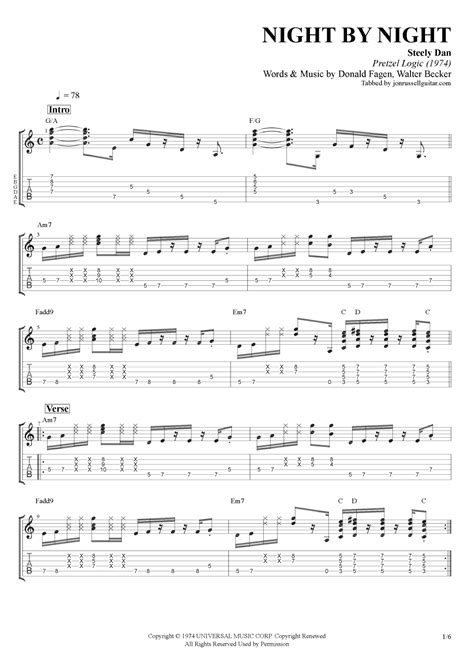 Night By Night Sheet Music | Steely Dan | Guitar Tab