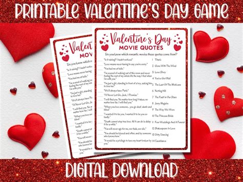 Printable Valentine's Day Movie Quotes Party Game Instant - Etsy