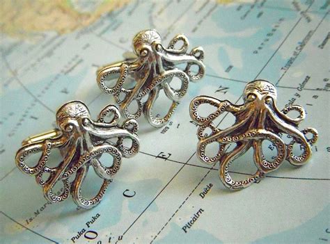 Octopus Cufflinks & Tie Tack Set of 3 Silver Plated Men's - Etsy