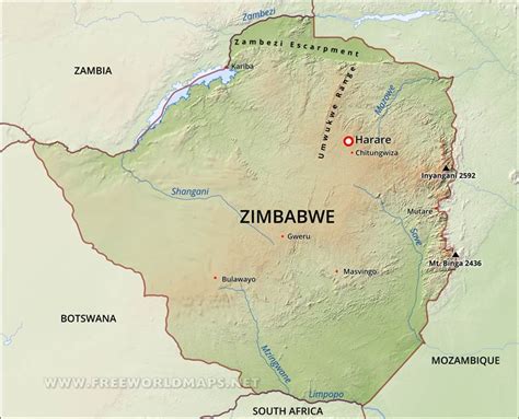 Zimbabwe Physical Map