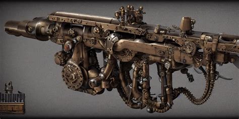 steampunk machine gun, concept art, industrial design, | Stable Diffusion