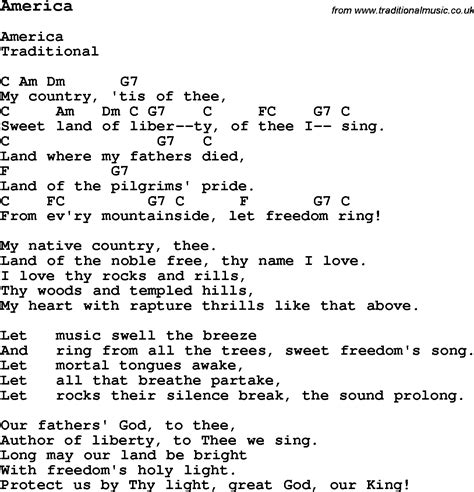 Traditional Song America with Chords, Tabs and Lyrics