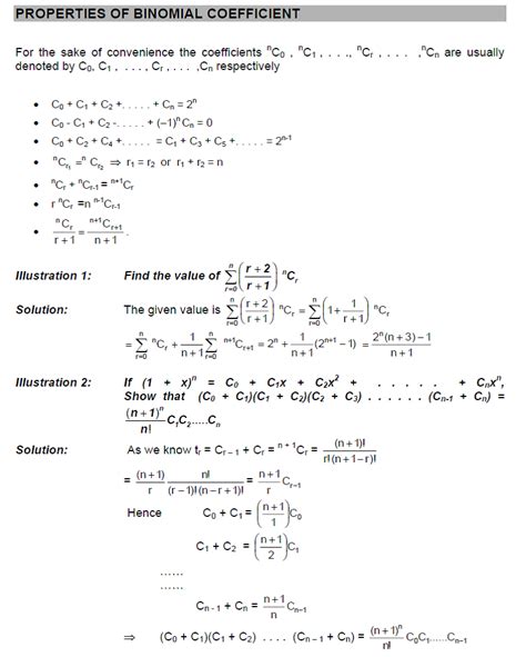 CBSE Class 11 Maths Notes: Binomial Theorem - Properties of Binomial Coefficient