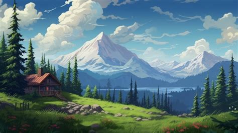 Premium AI Image | Mount Logan Cabin Pixel Art Landscape Wallpaper