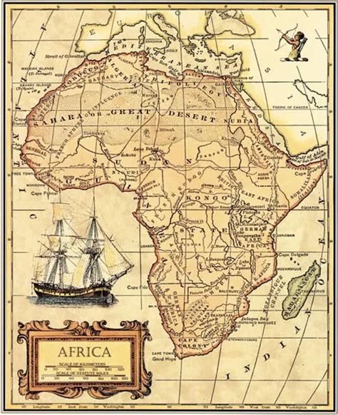 Free ship Vintage AFRICA MAP Oil painting wallpaper wall sticker ...