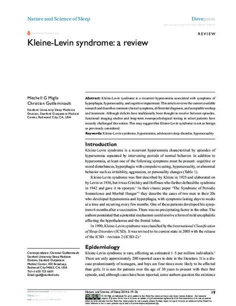 (PDF) Kleine-Levin syndrome: a review | Arun stanley - Academia.edu