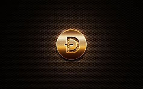 Download wallpapers Dogecoin glitter logo, cryptocurrency, grid metal ...