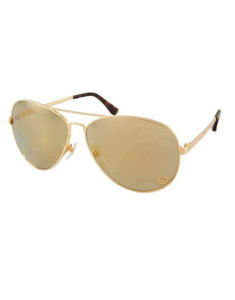 Michael Kors Gold Mirrored Aviator Sunglasses in Gold | Lyst