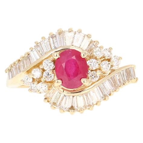 2.14 Carat Ruby Diamond 14 Karat Yellow Gold Ballerina Ring For Sale at ...