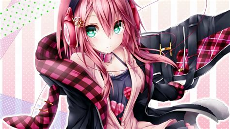 Desktop Wallpaper Green Eyes, Cute, Anime Girl, Pink Hair, Original, Hd Image, Picture ...