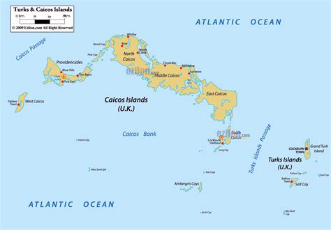 Large political map of Turks and Caicos Islands with cities and ...