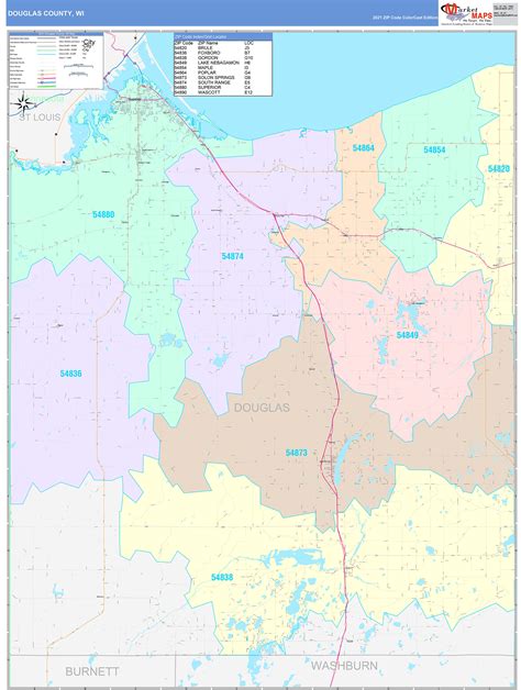 Douglas County, WI Wall Map Color Cast Style by MarketMAPS - MapSales