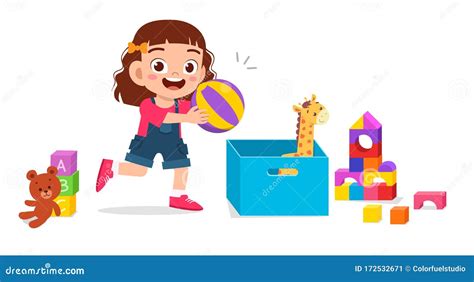 Happy Cute Little Kid Girl Playing with Toys Stock Vector - Illustration of collection, avatar ...